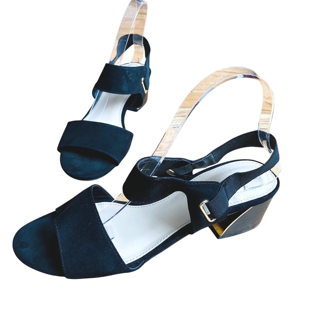 Vintage Black Low Gold Block Heel Sandals‎ Womens 9M Wedding Guest